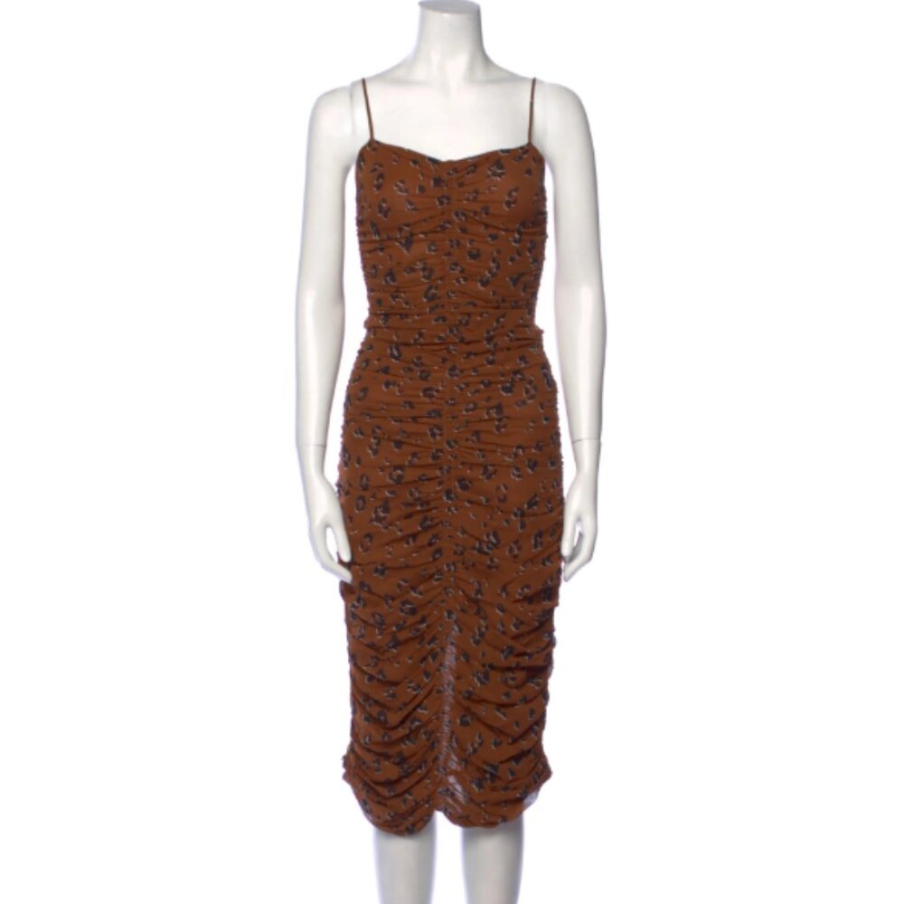 Leopard Print Ruched Brown Dress